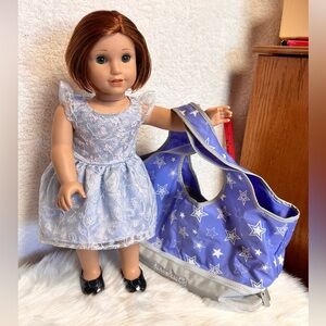 American Girl Light Blue Lace Dress with Purple Star Tote